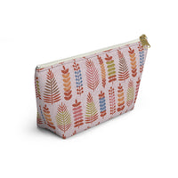 Stamped Leaves Accessory Pouch w T-bottom in Red